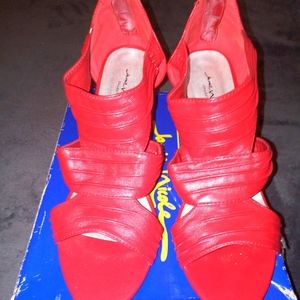 Red, open toed, heels